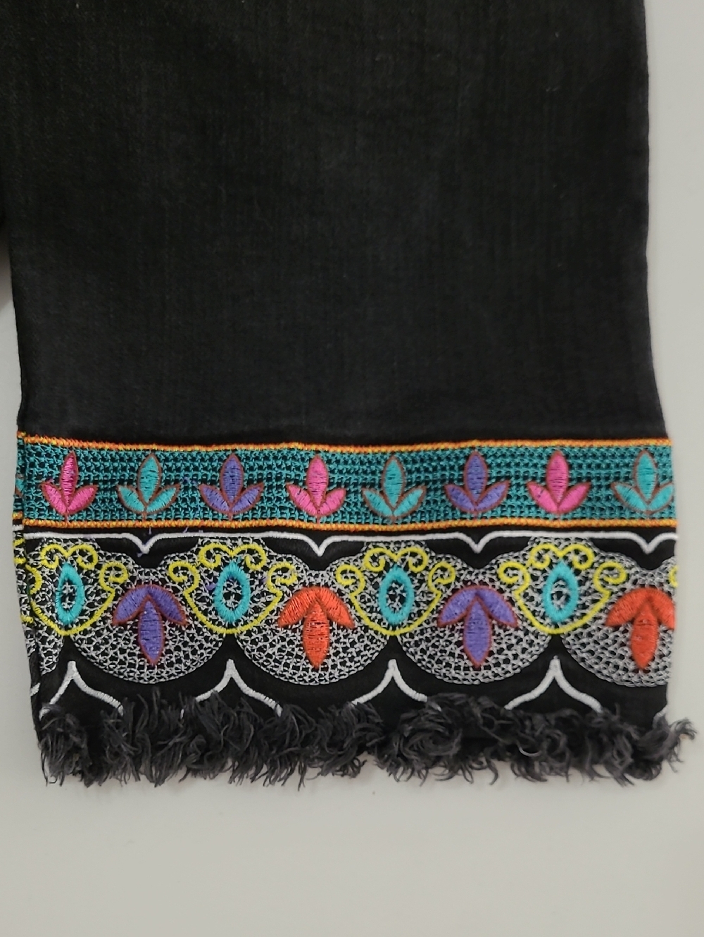 Rafaella Black Cropped Jeans with Colorful Embroidered Fringe Cuffs size 12 - Picture 3 of 9